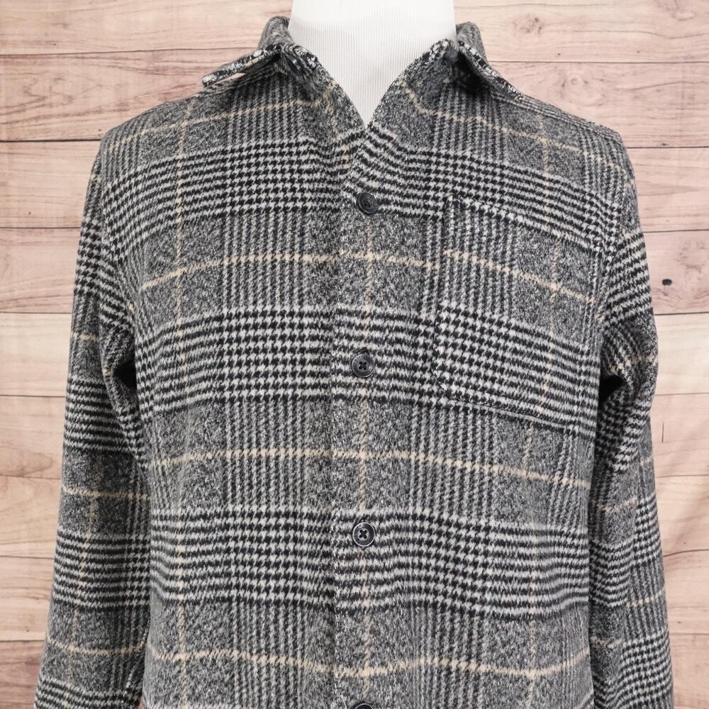 Hollister Jacket Mens Medium Gray Plaid Wool Blend Button Up Shacket Casual